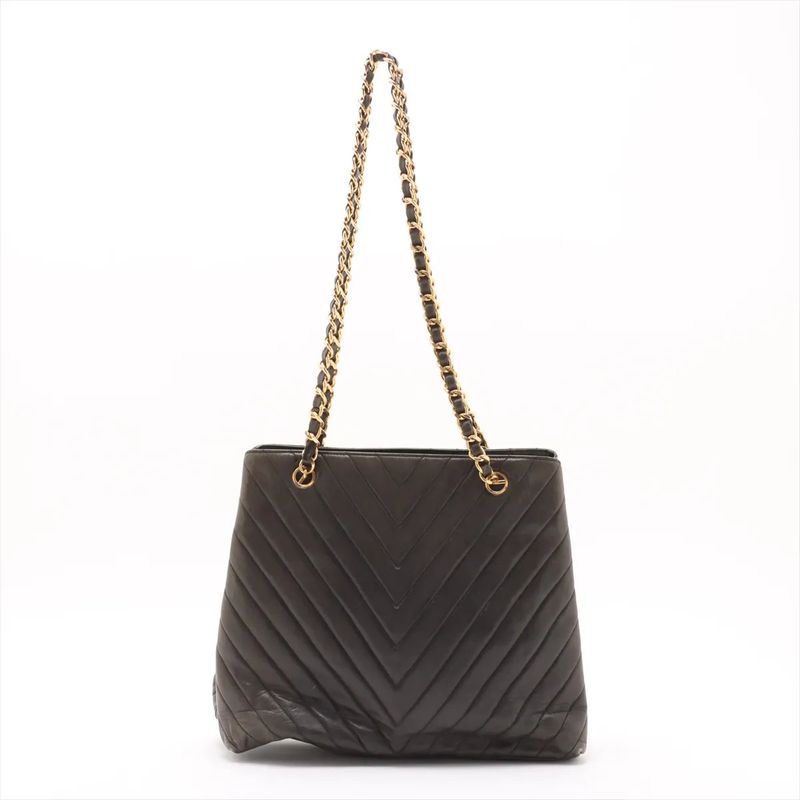 Chanel Authenticity V-stitched Chevron Leather Shoulder Bag With Serial Seal