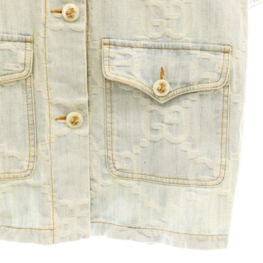 Gucci GG Embroidery Short Sleeve Denim Shirt 38 Light Blue Multicolor California