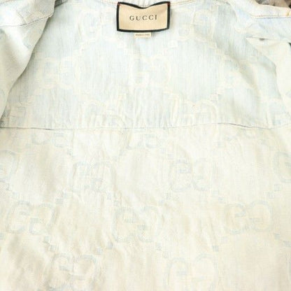 Gucci GG Embroidery Short Sleeve Denim Shirt 38 Light Blue Multicolor California