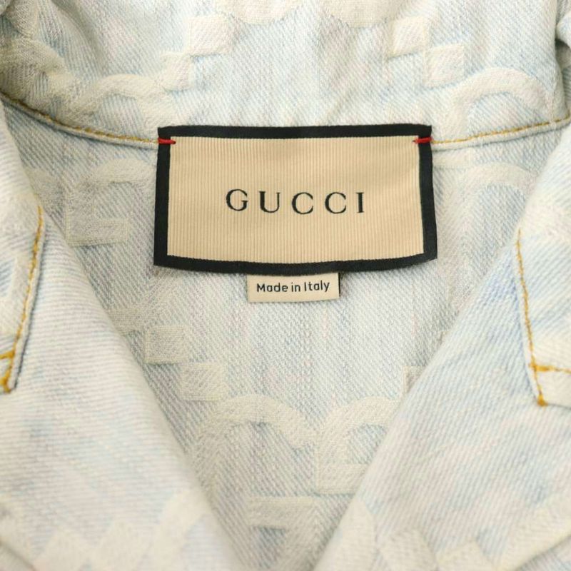 Gucci GG Embroidery Short Sleeve Denim Shirt 38 Light Blue Multicolor California