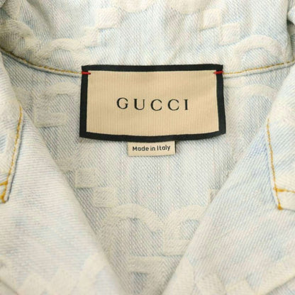 Gucci GG Embroidery Short Sleeve Denim Shirt 38 Light Blue Multicolor California