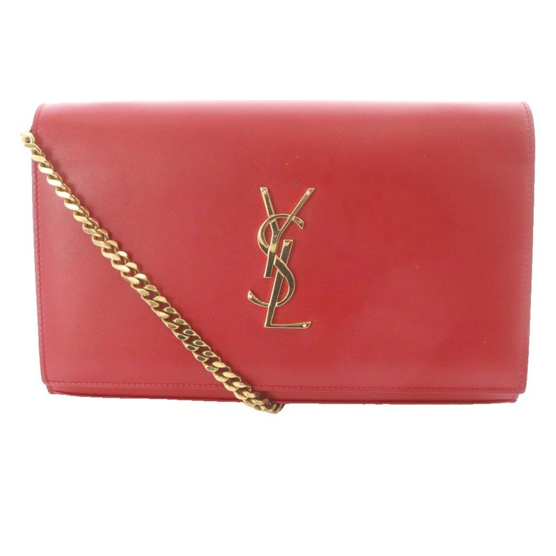 Saint Laurent Paris YSL Line Chain Wallet Shoulder Bag Leather Red 377829