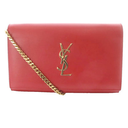 Saint Laurent Paris YSL Line Chain Wallet Shoulder Bag Leather Red 377829