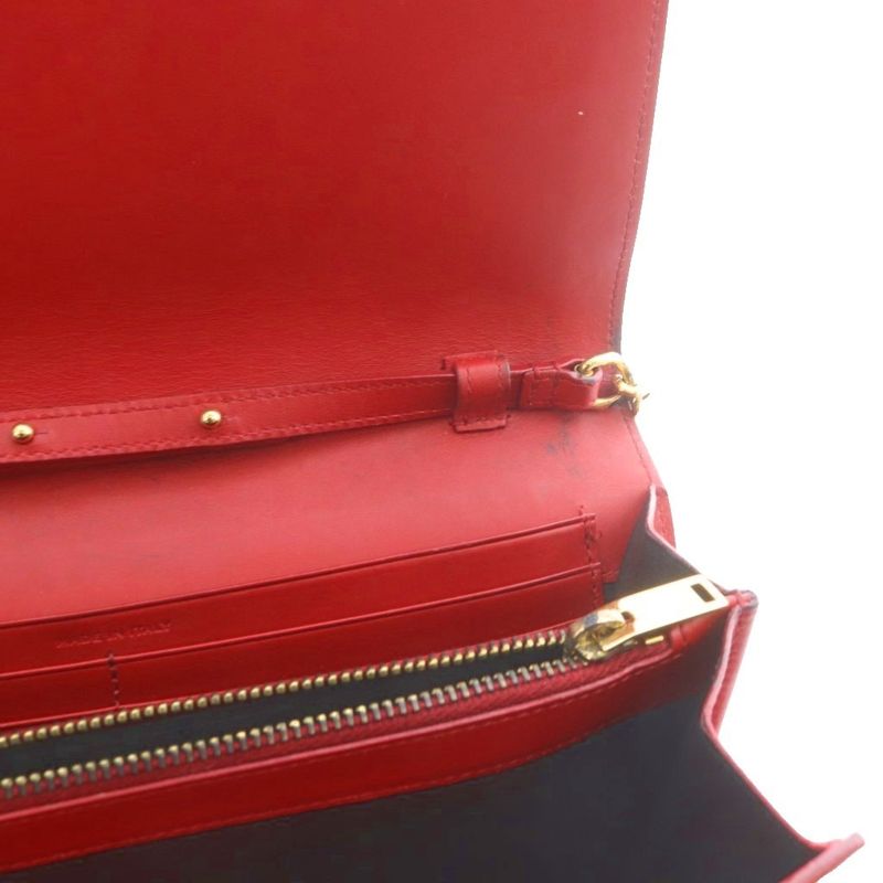 Saint Laurent Paris YSL Line Chain Wallet Shoulder Bag Leather Red 377829
