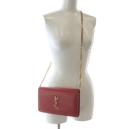 Saint Laurent Paris YSL Line Chain Wallet Shoulder Bag Leather Red 377829