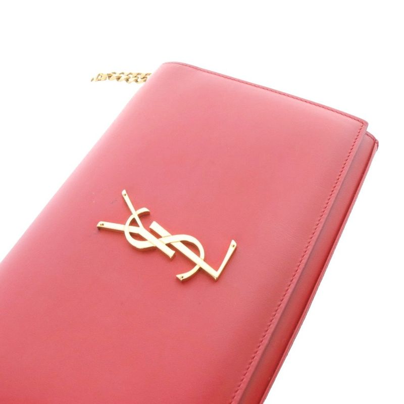 Saint Laurent Paris YSL Line Chain Wallet Shoulder Bag Leather Red 377829