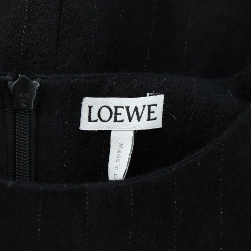 Loewe 21SS Dress Wool Sleeveless Long Striped Leather With Belt 32 XS Navy Blue