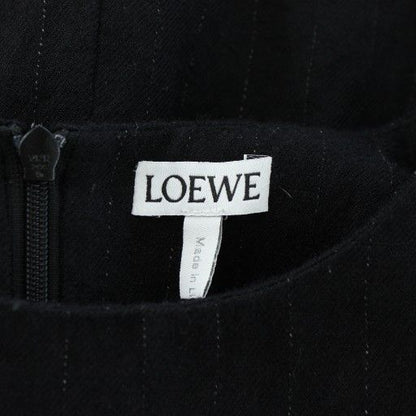 Loewe 21SS Dress Wool Sleeveless Long Striped Leather With Belt 32 XS Navy Blue