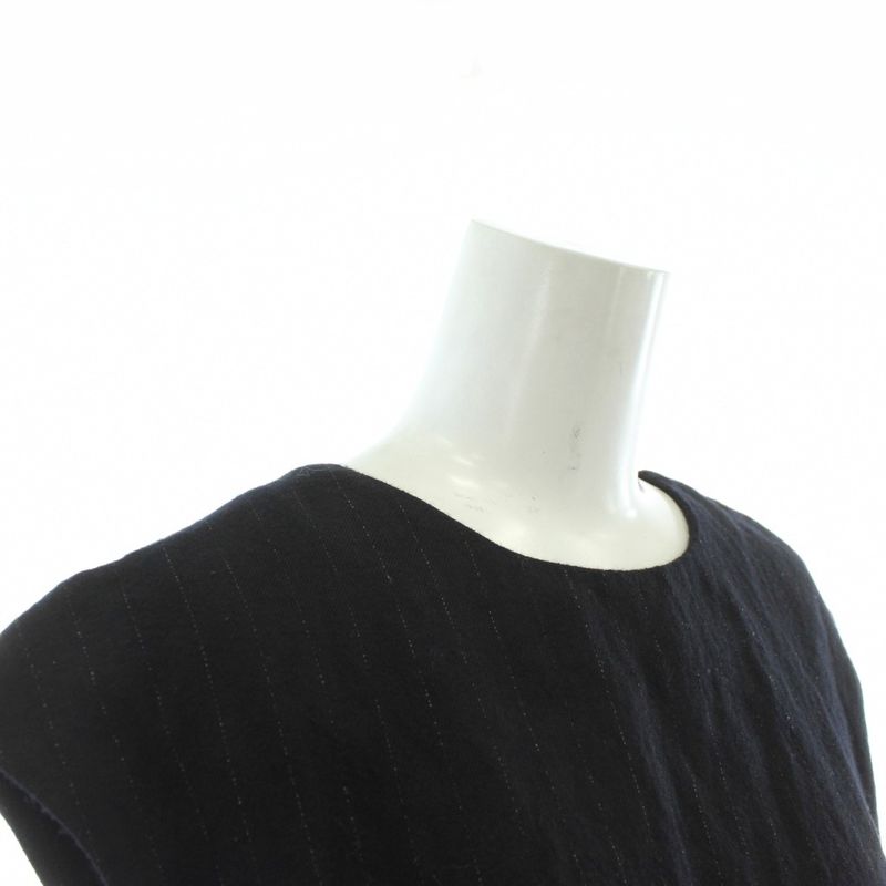 Loewe 21SS Dress Wool Sleeveless Long Striped Leather With Belt 32 XS Navy Blue