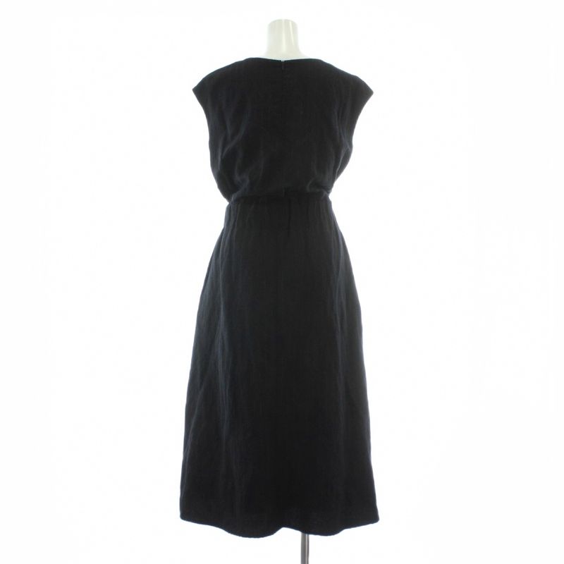 Loewe 21SS Dress Wool Sleeveless Long Striped Leather With Belt 32 XS Navy Blue