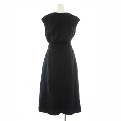 Loewe 21SS Dress Wool Sleeveless Long Striped Leather With Belt 32 XS Navy Blue