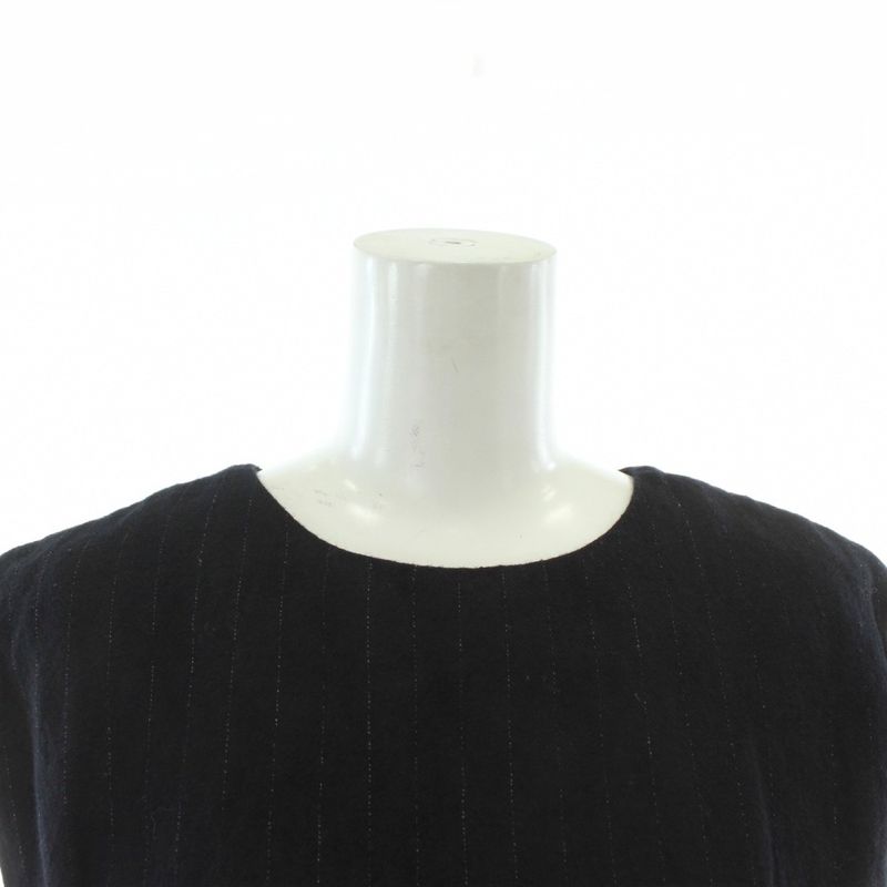Loewe 21SS Dress Wool Sleeveless Long Striped Leather With Belt 32 XS Navy Blue