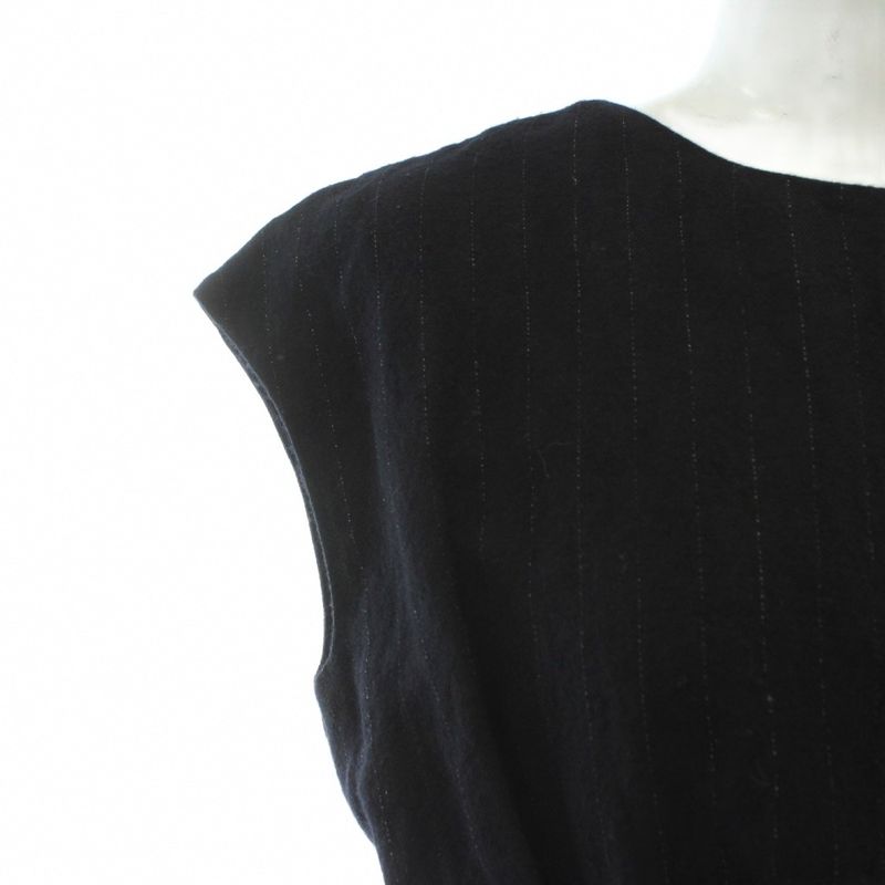 Loewe 21SS Dress Wool Sleeveless Long Striped Leather With Belt 32 XS Navy Blue