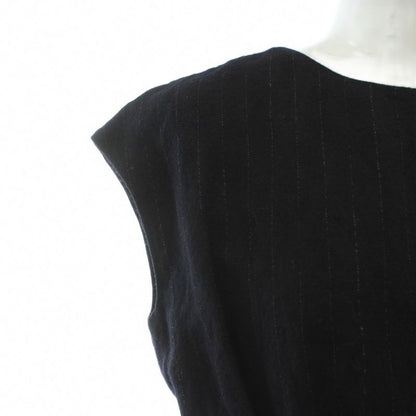 Loewe 21SS Dress Wool Sleeveless Long Striped Leather With Belt 32 XS Navy Blue