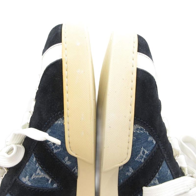 Louis Vuitton Monogram Sneakers Shoes Low Cut Denim 5.5 Indigo Blue Ba1106 JS -