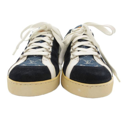 Louis Vuitton Monogram Sneakers Shoes Low Cut Denim 5.5 Indigo Blue Ba1106 JS -