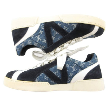Louis Vuitton Monogram Sneakers Shoes Low Cut Denim 5.5 Indigo Blue Ba1106 JS -