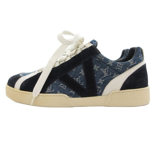 Louis Vuitton Monogram Sneakers Shoes Low Cut Denim 5.5 Indigo Blue Ba1106 JS -