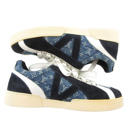 Louis Vuitton Monogram Sneakers Shoes Low Cut Denim 5.5 Indigo Blue Ba1106 JS -