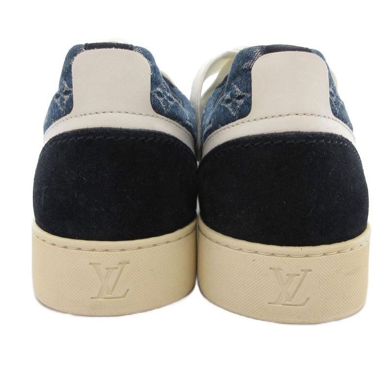 Louis Vuitton Monogram Sneakers Shoes Low Cut Denim 5.5 Indigo Blue Ba1106 JS -