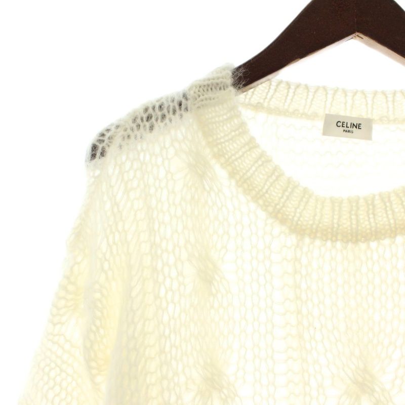 Celine 22AW Eddy Period Boxy Aran Sweater Knit Mohair Wool Mix Long Sleeve Crew