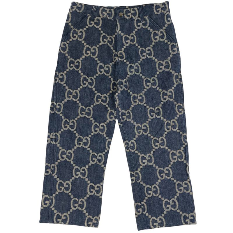 Gucci Pineapple Pants Jumbo GG Cropped Bottoms Denim Pants Cotton Blue Men's