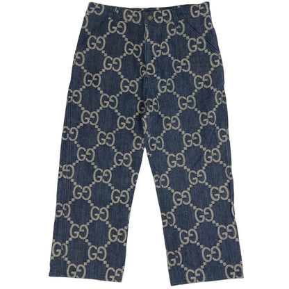 Gucci Pineapple Pants Jumbo GG Cropped Bottoms Denim Pants Cotton Blue Men's