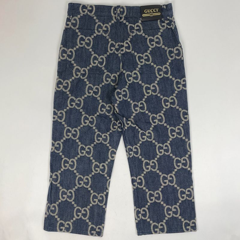 Gucci Pineapple Pants Jumbo GG Cropped Bottoms Denim Pants Cotton Blue Men's