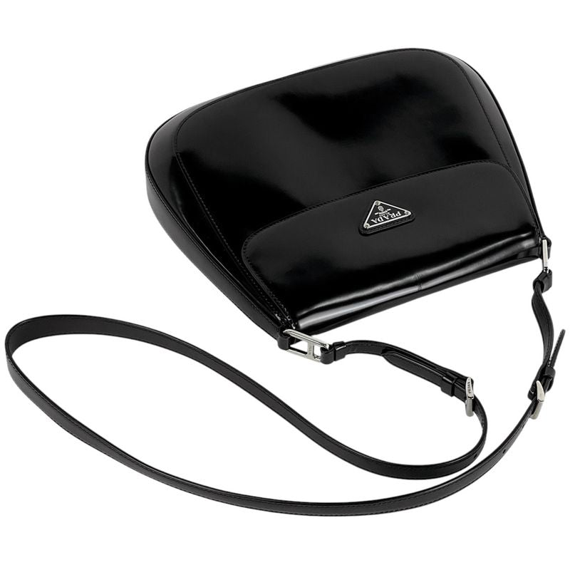 Prada Cles O Shoulder Bag Crossbody Logo Plate Shoulder Bag Leather Nero