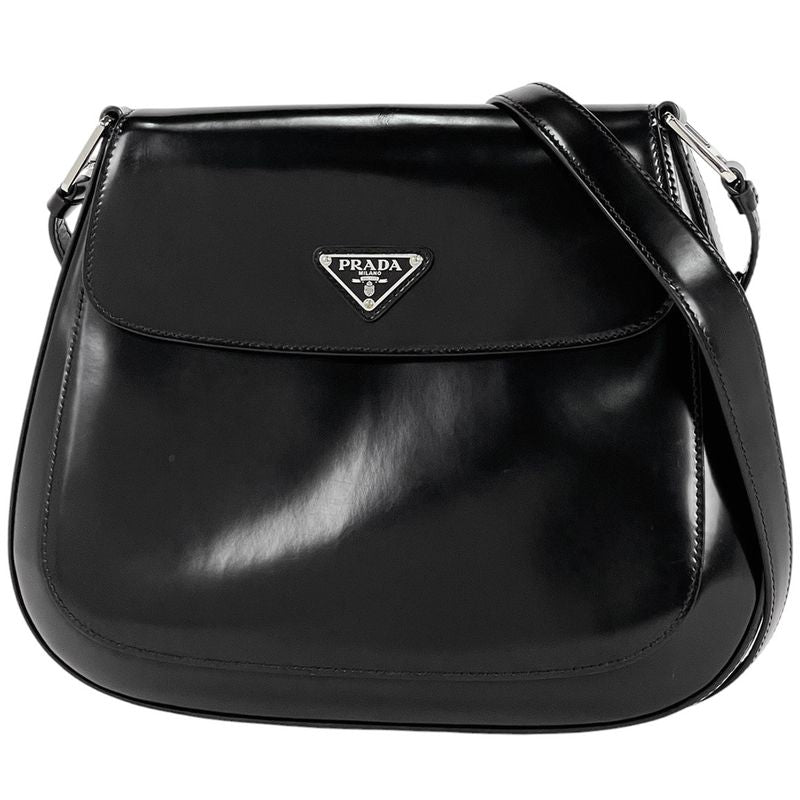 Prada Cles O Shoulder Bag Crossbody Logo Plate Shoulder Bag Leather Nero