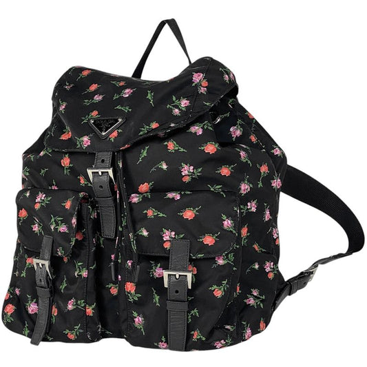 Prada Logo Plate Backpack Sac Floral Backpack Nylon Nero (Black) Multicolor