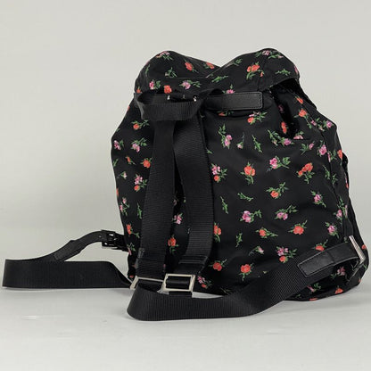 Prada Logo Plate Backpack Sac Floral Backpack Nylon Nero (Black) Multicolor