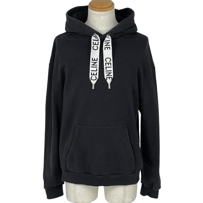 Celine Loose Hoodie Logo Pullover Cotton Fleece Top Hoodie Black Men's