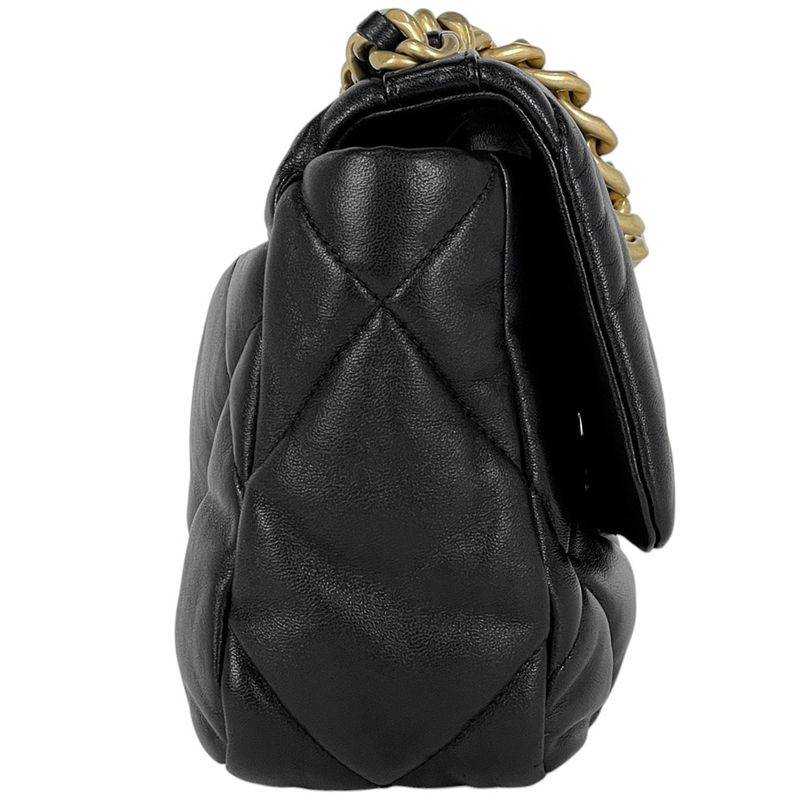 Chanel 19 Shoulder Bag Chain Handbag Coco Mark Shoulder Bag Leather Black