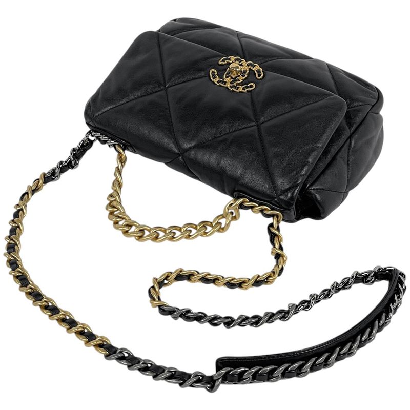 Chanel 19 Shoulder Bag Chain Handbag Coco Mark Shoulder Bag Leather Black