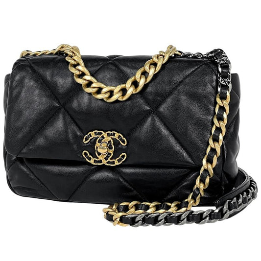 Chanel 19 Shoulder Bag Chain Handbag Coco Mark Shoulder Bag Leather Black