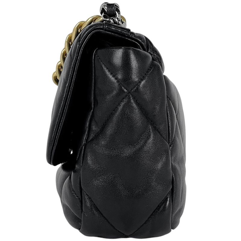 Chanel 19 Shoulder Bag Chain Handbag Coco Mark Shoulder Bag Leather Black