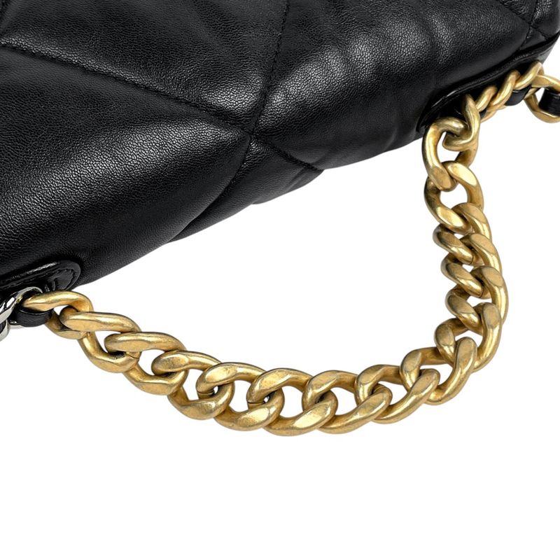 Chanel 19 Shoulder Bag Chain Handbag Coco Mark Shoulder Bag Leather Black