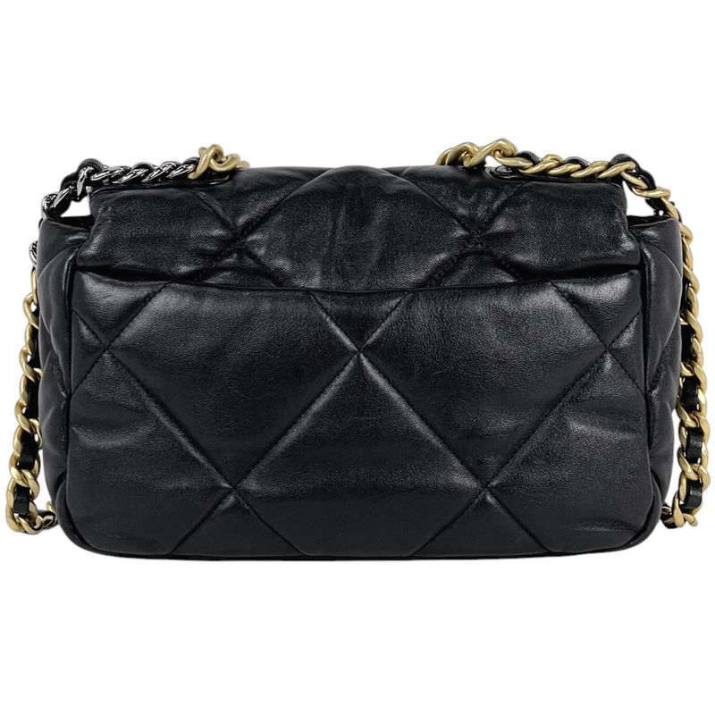 Chanel 19 Shoulder Bag Chain Handbag Coco Mark Shoulder Bag Leather Black