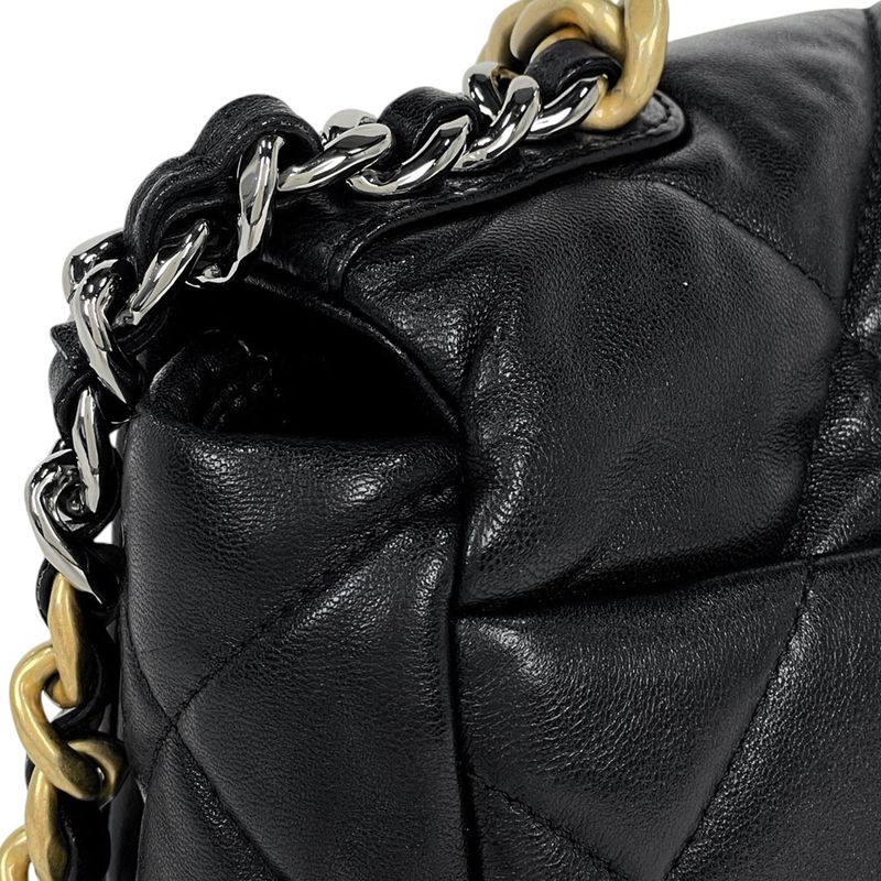 Chanel 19 Shoulder Bag Chain Handbag Coco Mark Shoulder Bag Leather Black