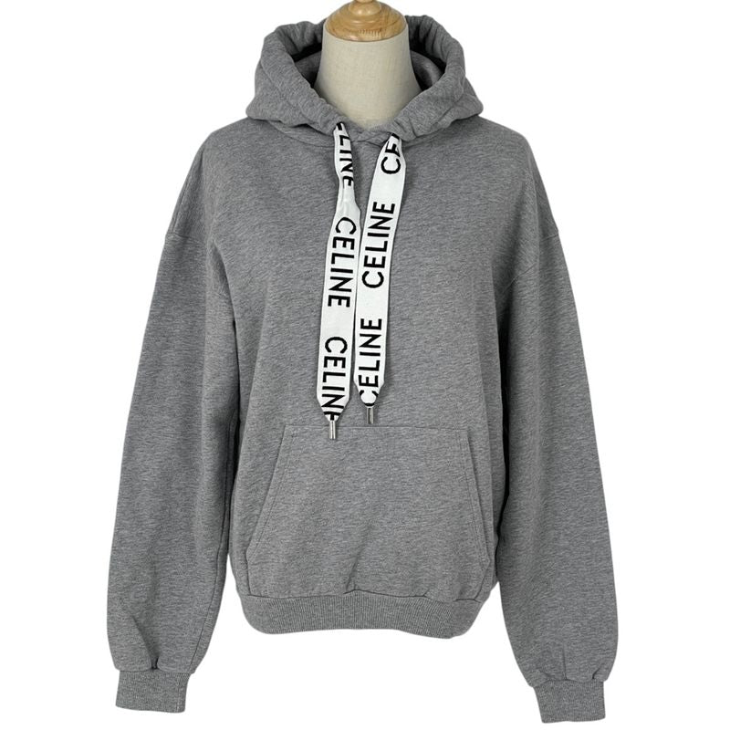 Celine Loose Hoodie Logo Pullover Cotton Fleece Top Hoodie Light Gray Women