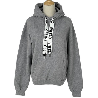 Celine Loose Hoodie Logo Pullover Cotton Fleece Top Hoodie Light Gray Women
