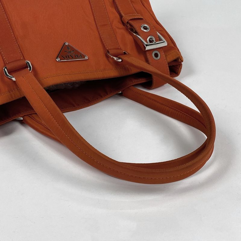 Prada Logo Plate Tote Handbag Tote Bag Nylon Orange Women