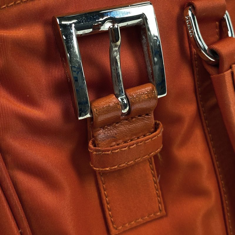 Prada Logo Plate Tote Handbag Tote Bag Nylon Orange Women