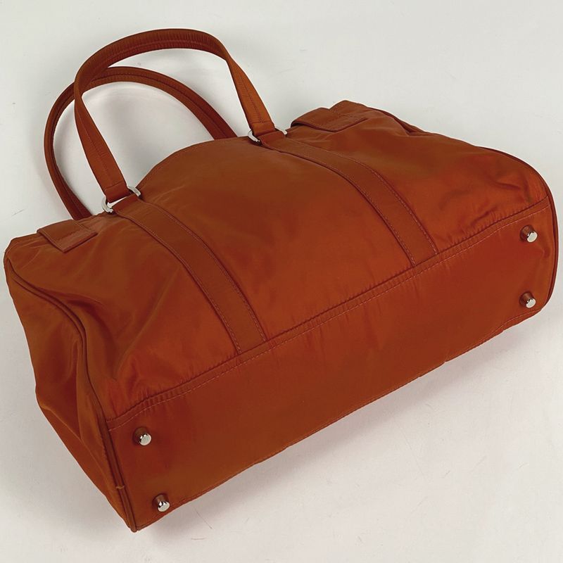 Prada Logo Plate Tote Handbag Tote Bag Nylon Orange Women