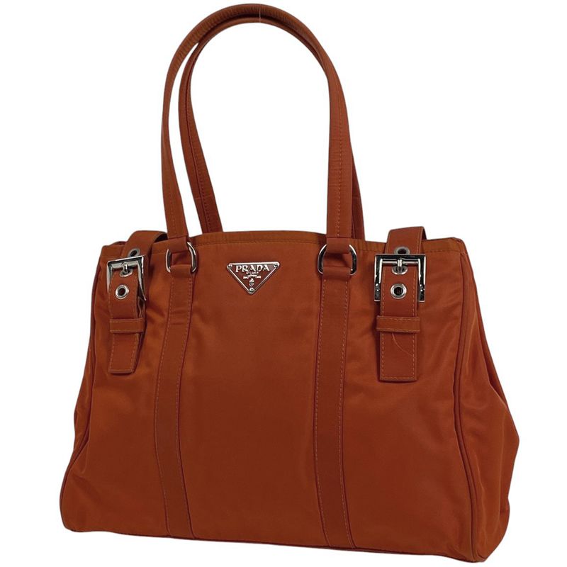 Prada Logo Plate Tote Handbag Tote Bag Nylon Orange Women