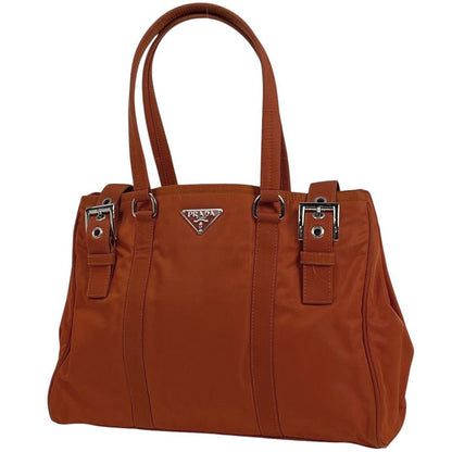 Prada Logo Plate Tote Handbag Tote Bag Nylon Orange Women