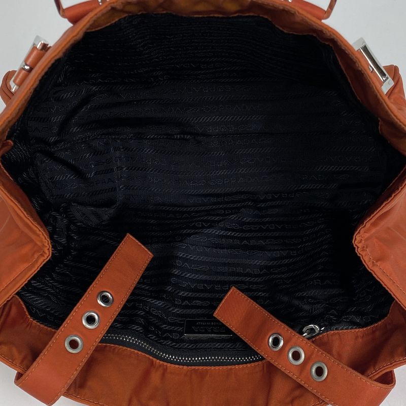 Prada Logo Plate Tote Handbag Tote Bag Nylon Orange Women