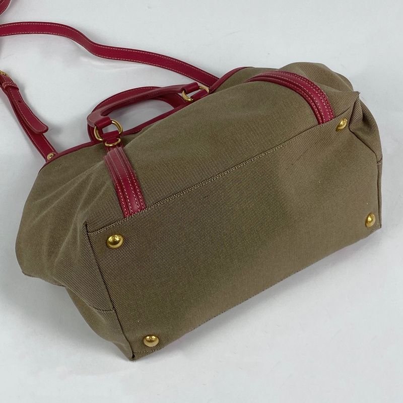 Prada Logo Jacquard Handbag 2way Shoulder Bag Ribbon Handbag Canvas Brown Women