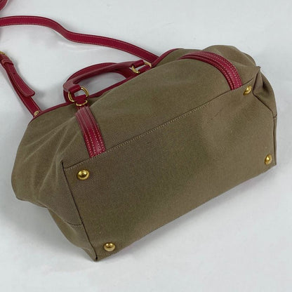 Prada Logo Jacquard Handbag 2way Shoulder Bag Ribbon Handbag Canvas Brown Women